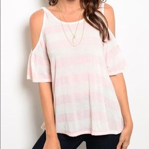 Pink ribbed stripe cold shoulder tunic small