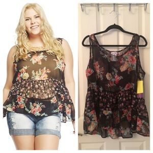 Plus Size Floral Tiered Tank