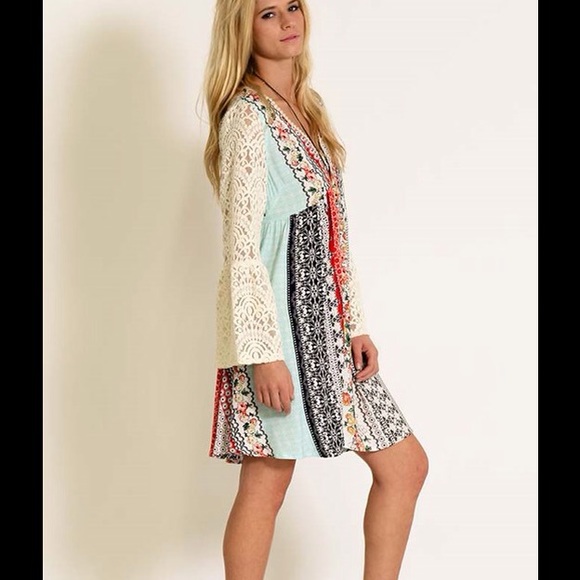 Floral patchwork print boho dress Shirtdress - Picture 2 of 4