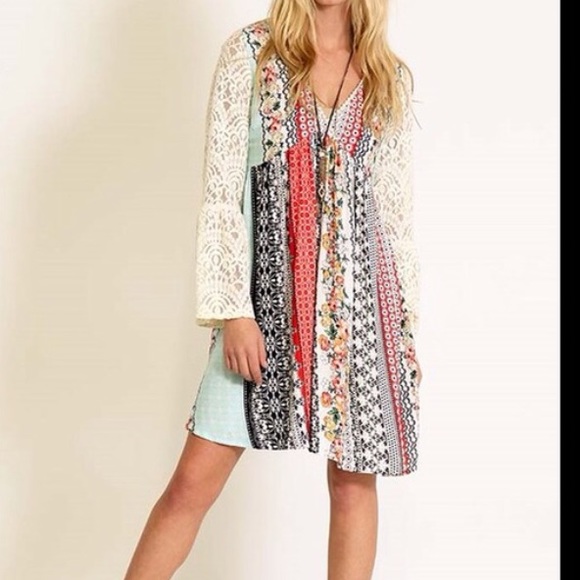 Floral patchwork print boho dress Shirtdress - Picture 3 of 4