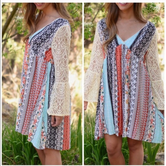 Floral patchwork print boho dress Shirtdress - Picture 4 of 4