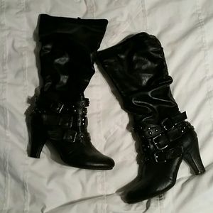 Black mid calf studded boots