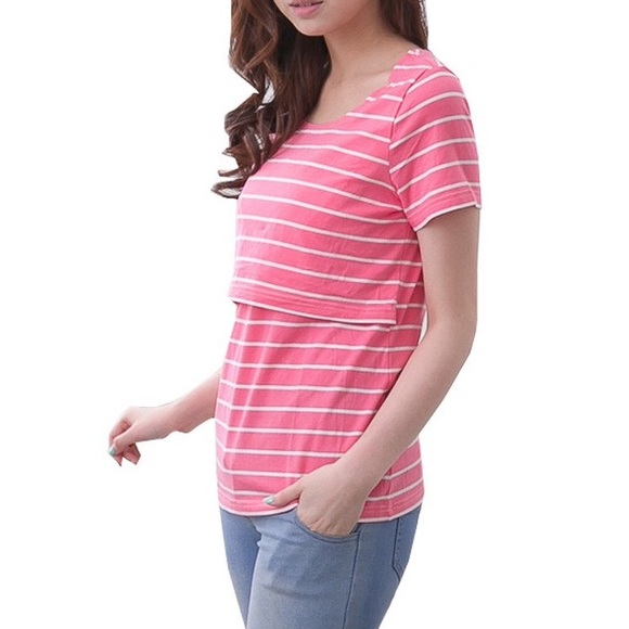 pink and white stripe nursing breastfeeding top - Picture 2 of 4