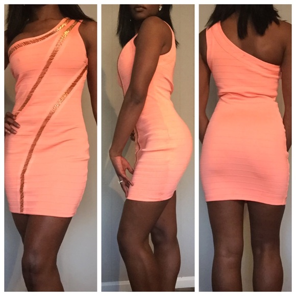 Coral beaded bandage dress