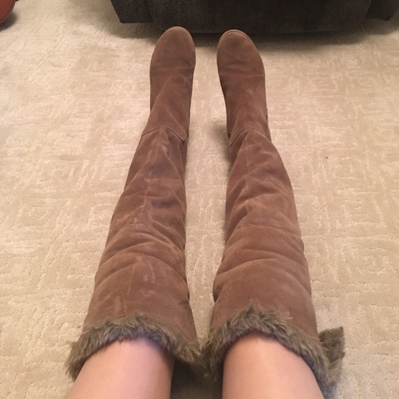 Sam Edelman Over the Knee Beige Fur Boots