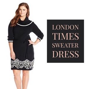 London Times Little Black Sweater Dress w/cowl