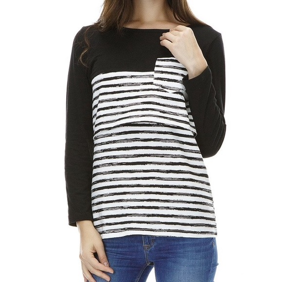 Black stripe nursing breastfeeding top - Picture 2 of 4