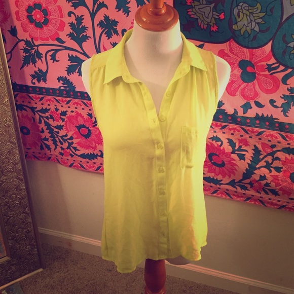Neon yellow sheer button top blouse