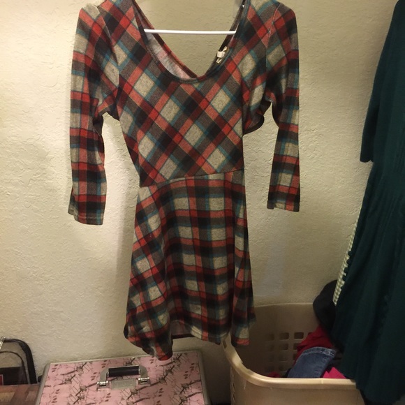 Flannel dress with cut out back