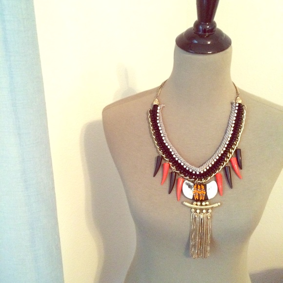 Anthropologie Jewelry - Statement necklace tribal stone bone tusk tassels