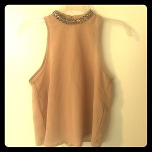 Nude tank top with beaded neckline