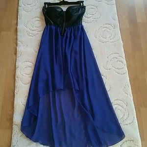 Faux leather strapless high low dress