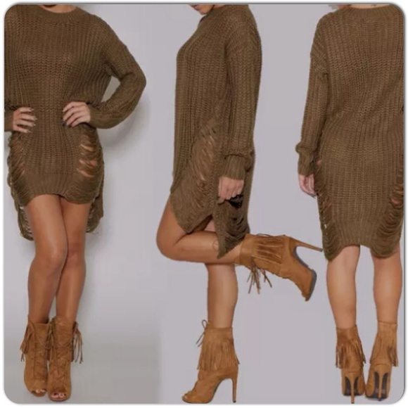 Sweaters - NEW DISTRESSED SWEATER IN MOCHA