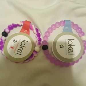 2 lokai bracelets purple & white, purple