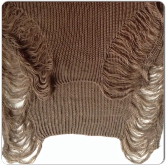 NEW MOCHA DISTRESSED SWEATER - Picture 2 of 4