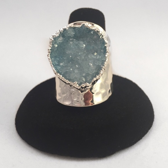 J Jewelista Jewelry - Light blue druzy silver plated cuff ring