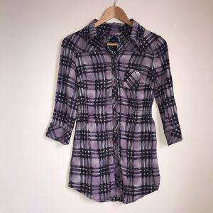 Silky Tartan Button-up Blouse