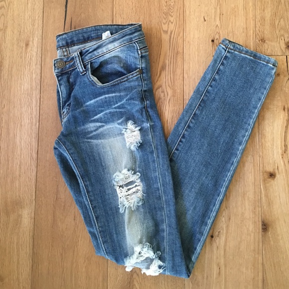 MACHINE stretch ripped skinny denim
