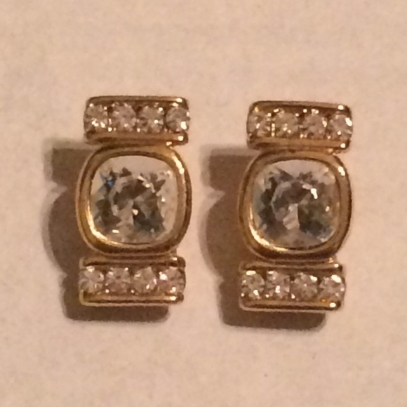 Vintage Gold and Faux Diamond Clip-on Earrings