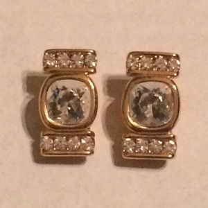 Vintage Gold and Faux Diamond Clip-on Earrings