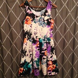 Watercolor Floral Print Skater Dress