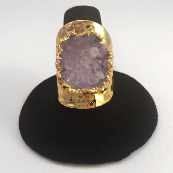 Jewelry - Purple druzy 24kgp cuff ring