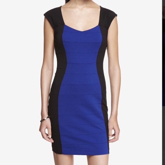 EXPRESS Blue Color Block Back Cutout Knit Dress