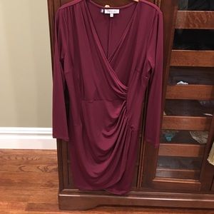 Jennifer Lopez Burgundy Faux Wrap Dress
