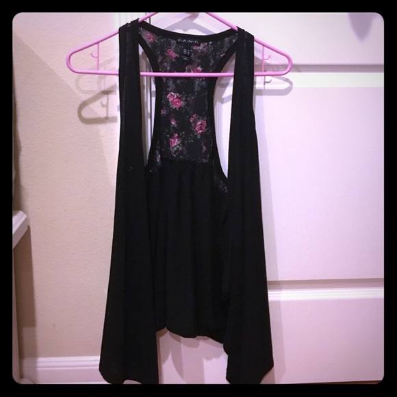 Black floral lace drape vest