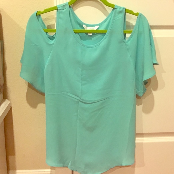 Light blue off the sleeve top.