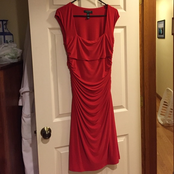Ralph Lauren stretch red ruched dress