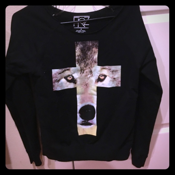 Wolf cross off the shoulder sweater