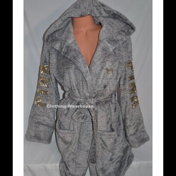 Victoria's Secret pink plush bling robe XS/S grey