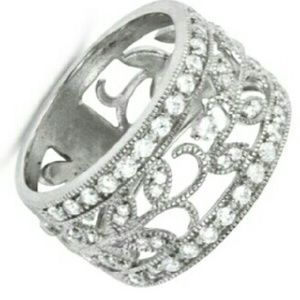.925 Sterling Silver Filigree Vine and CZ ring