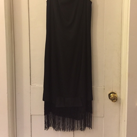 Vintage tiered black dress with beaded fringe