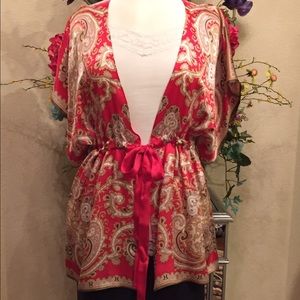 100% silk red paisley Cabi kimono