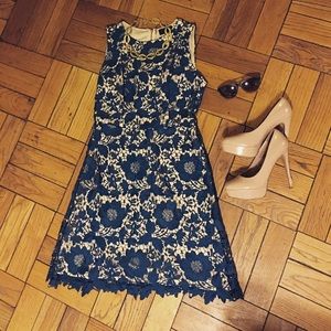 Teal Lace Overlay High Tea Dress