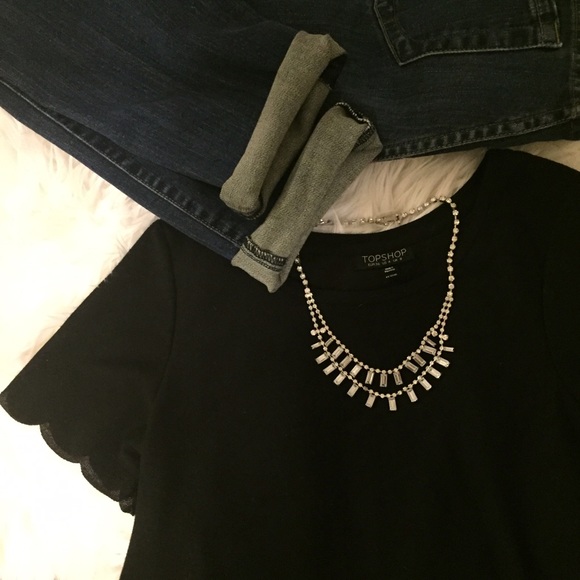 Black Topshop Scalloped Hem Tee