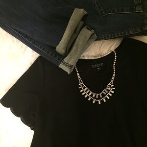 Black Topshop Scalloped Hem Tee