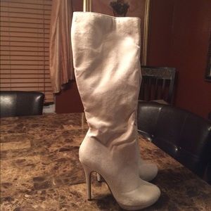 Cream Faux Suede Boots