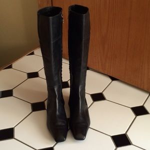 Max Studio black long leather boots w/zipper