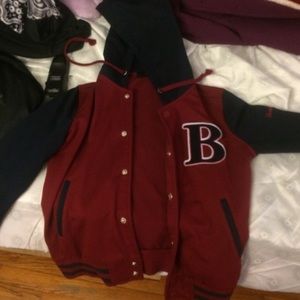 Navy blue and Burgundy Varsity Jacket