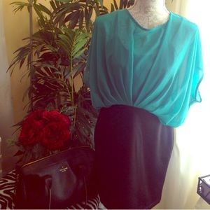 Super cute sheer top mini dress. Teal/black