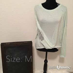 Mint long sleeve with glitter elbow patches