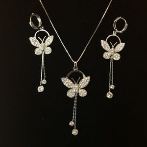 925 Sterling Silver CZ Pendant Earring Set