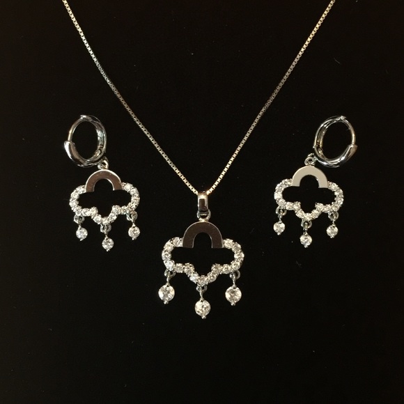 925 Sterling Silver CZ Pendant Earring Set