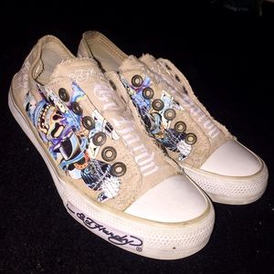 Ed Hardy Khaki Laceless Sneakers Size 5!