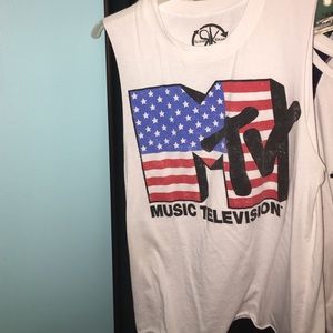 Red white & blue American flag mtv muscle shirt
