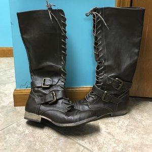 Brown tall combat boots