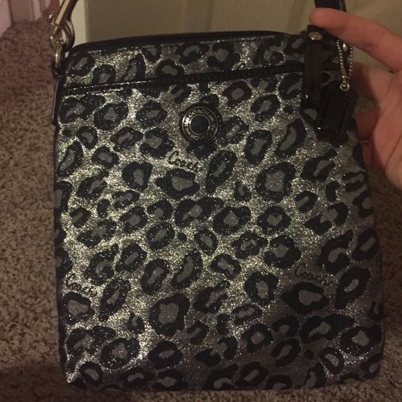 Coach crossbody silver leopard print